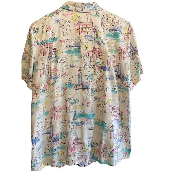 Pastel print button down shirt size 14 Retro Beach Eighties vacation fun comfy - Picture 3 of 7